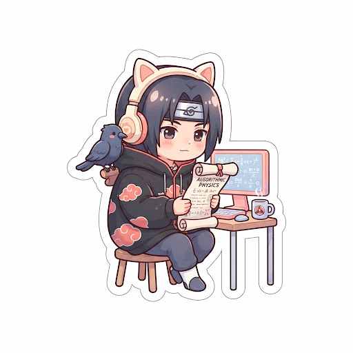 Chibi study mascot with headphones at desk taking notes